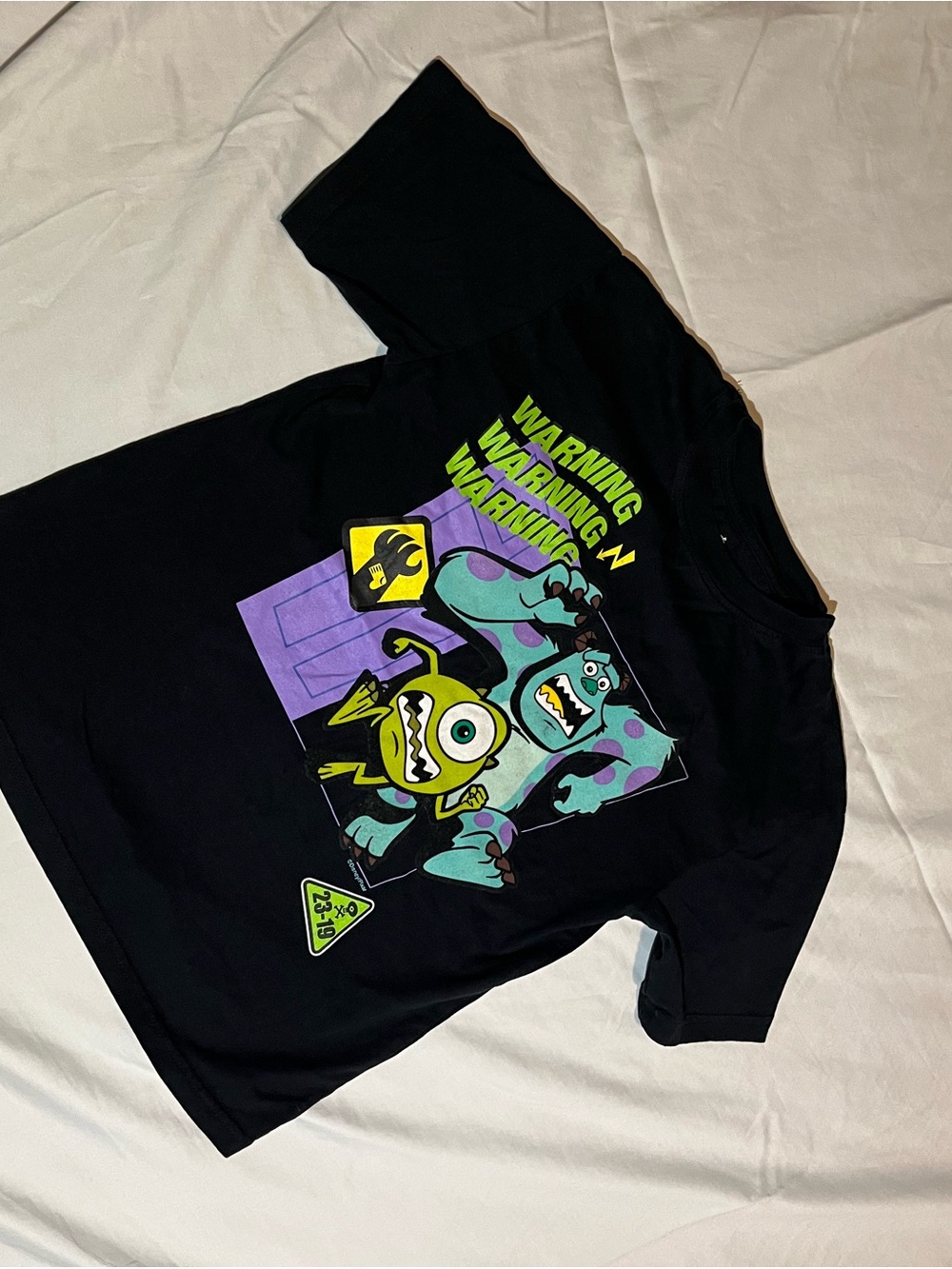 Disney Black Short-Sleeve Tee with Neon Green and Purple Monsters